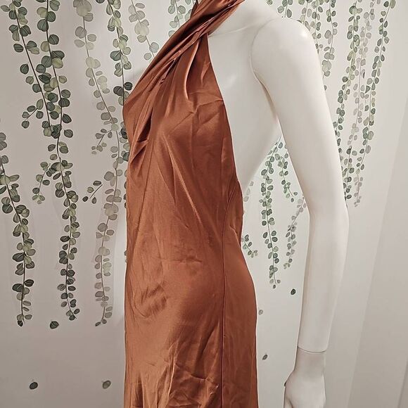 NWOT Show Me Your MuMu Jasmine Halter Maxi Dress In Cooper Luxe Satin - Picture 5 of 8